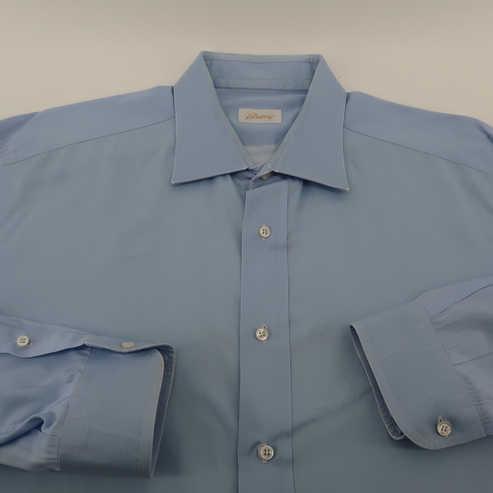 Brioni Dress Shirt Mens L Blue Solid Hidden Button Down Collar Cottonโ Italy